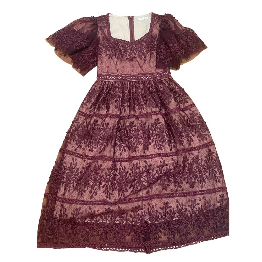 Ivy City Co Burgundy Embroidered Midi Dress